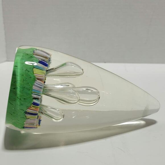 Teardrop Egg Shaped Bubbles Green Multicolor Art Glass Paperweight Stalagmites - Picture 11 of 16